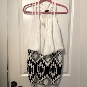 White and Black print short dress
